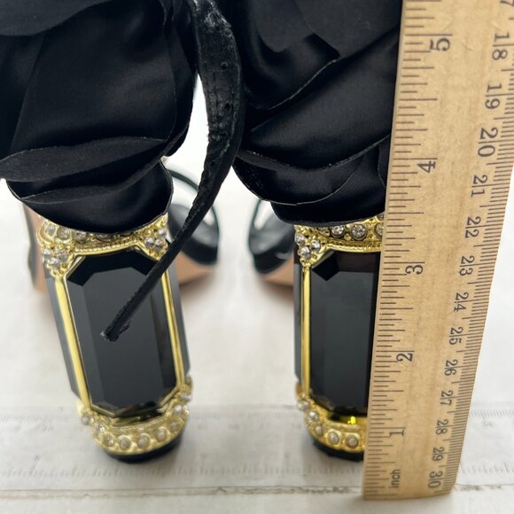 FSJ Women Open Toe  Sandal Ankle Strap Chunky Block High Thick Heels Black Shoes - Picture 5 of 8